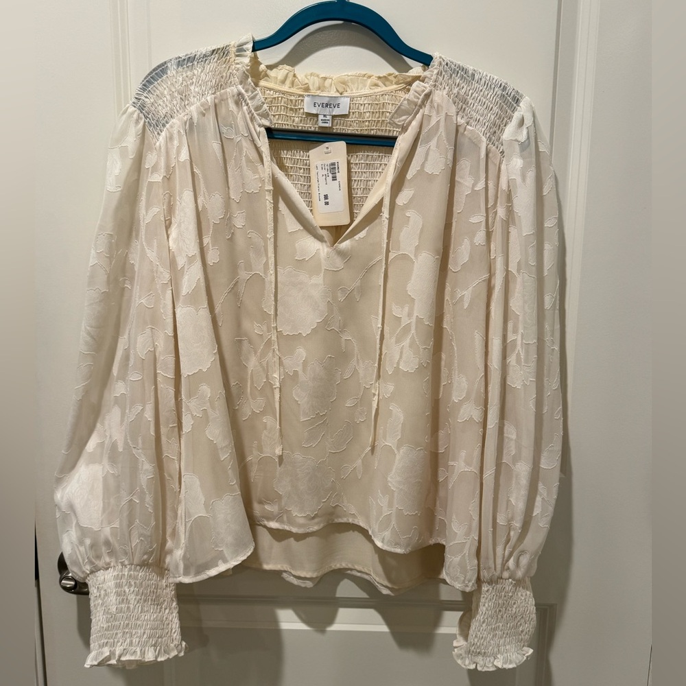 Evereve Leni Textured Floral Cream Blouse size XL New With Tags